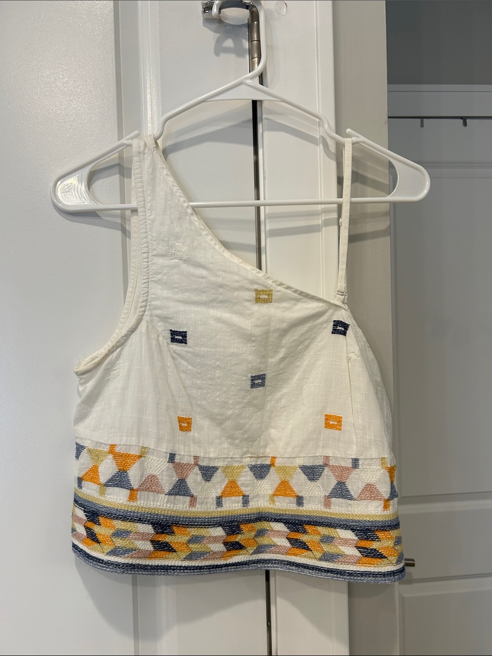 Free People White Embroidered Geometric Tank Top